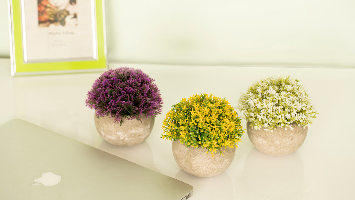 Artificial Plants with Pot (White/Purple/Yellow) - Set of 3