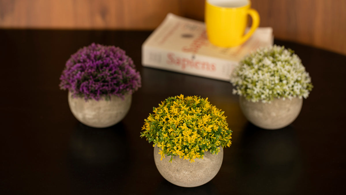 Artificial Plants with Pot (White/Purple/Yellow) - Set of 3