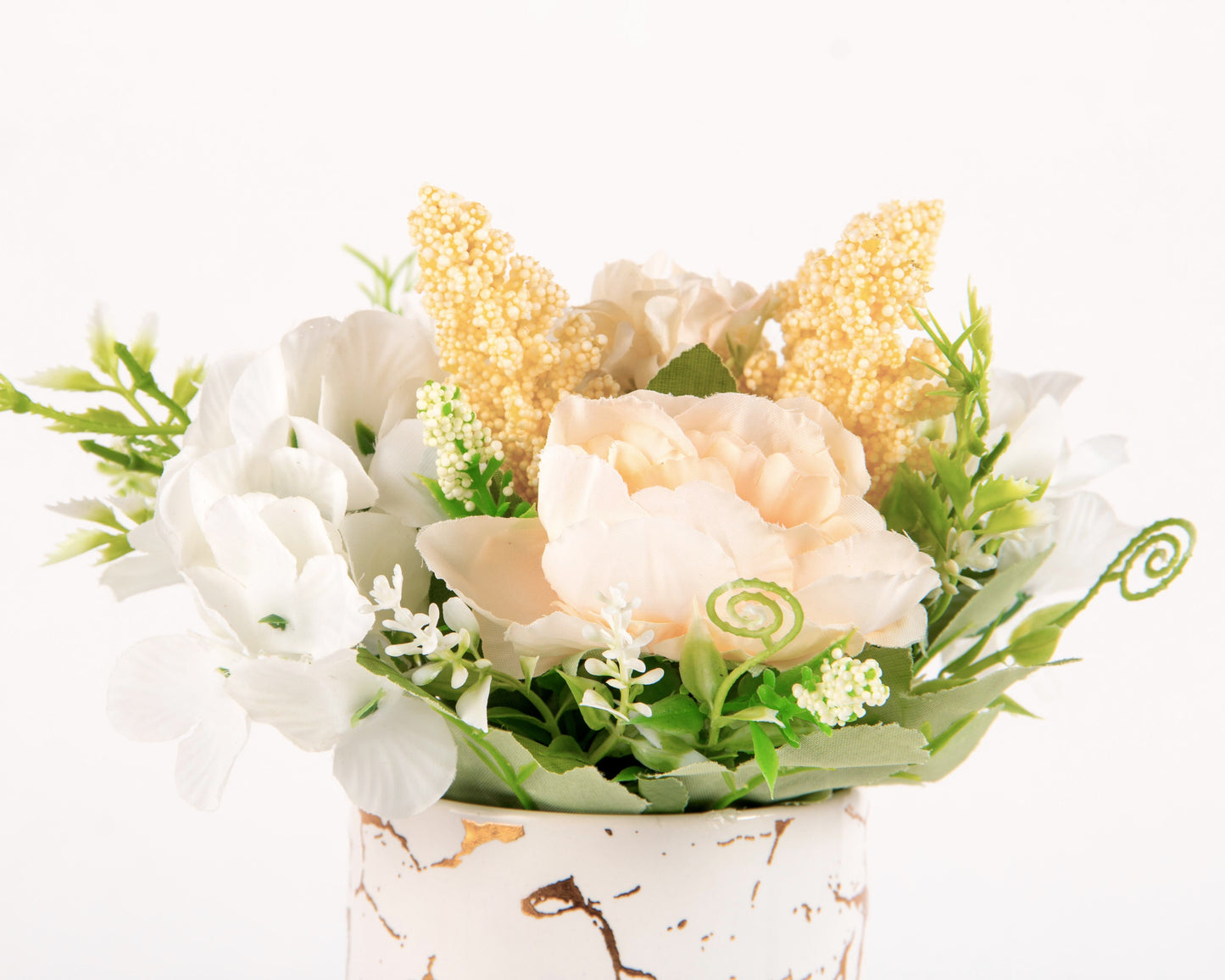 Artificial Flowers with Ceramic Pot - White & Yellow
